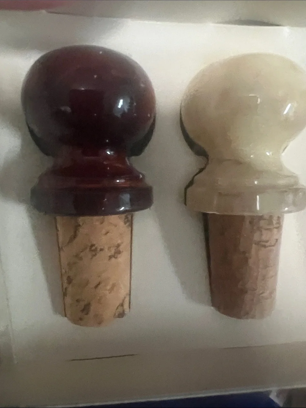 Pier 1 Decorative Bottle Stopper Trio in deep red brown, Cream, and Green